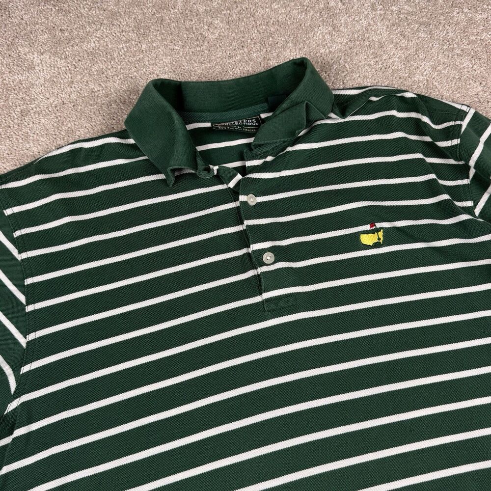 Masters Collection 60's Two Ply Mercerized Green Striped Polo Shirt Men's Large